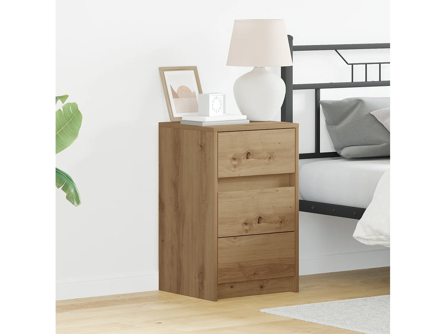 Table de chevet avec lumières LED Chêne artisanal Bois reconstitué