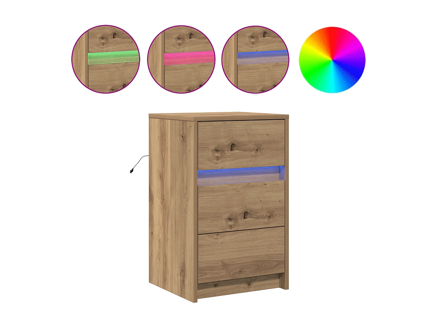 Table de chevet avec lumières LED Chêne artisanal Bois reconstitué