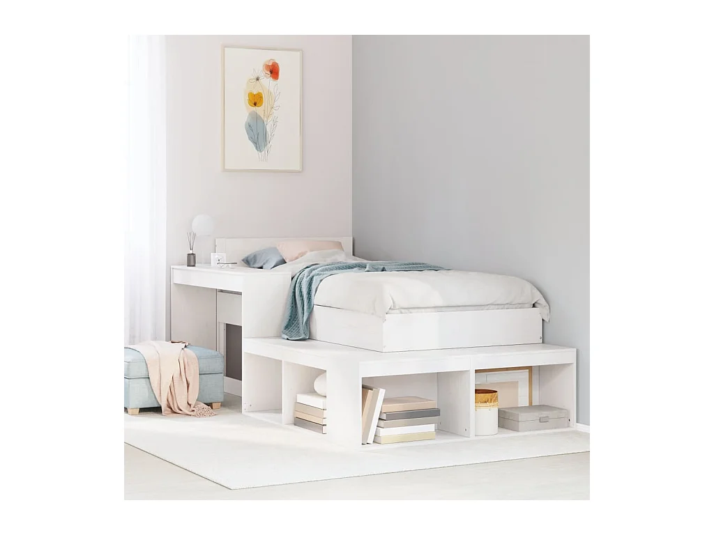 Table de chevet avec bureau blanc bois de pin massif