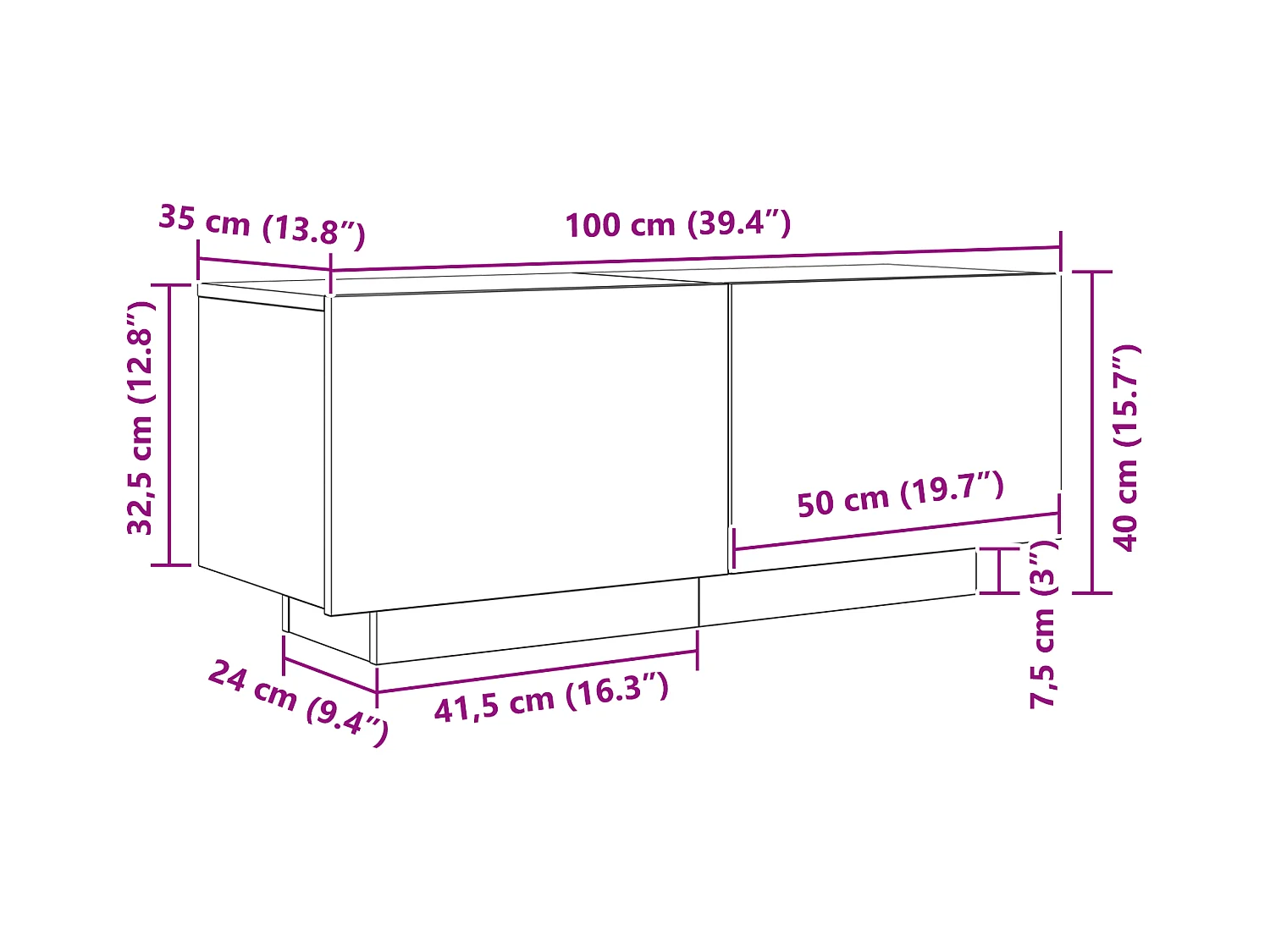 Nachtkastje Zwarte eik cm Technisch hout