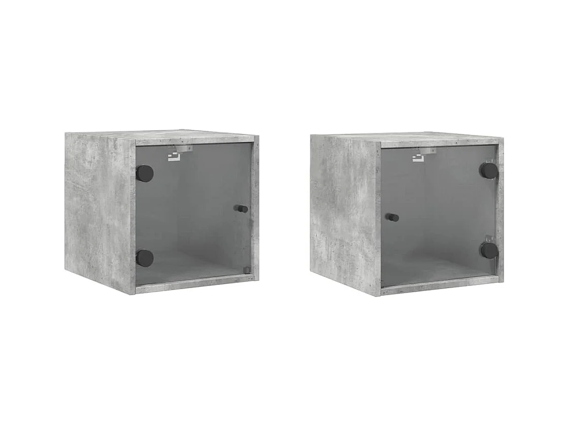 Tables de chevet et portes vitrées 2 pcs gris béton 35x37x35 cm