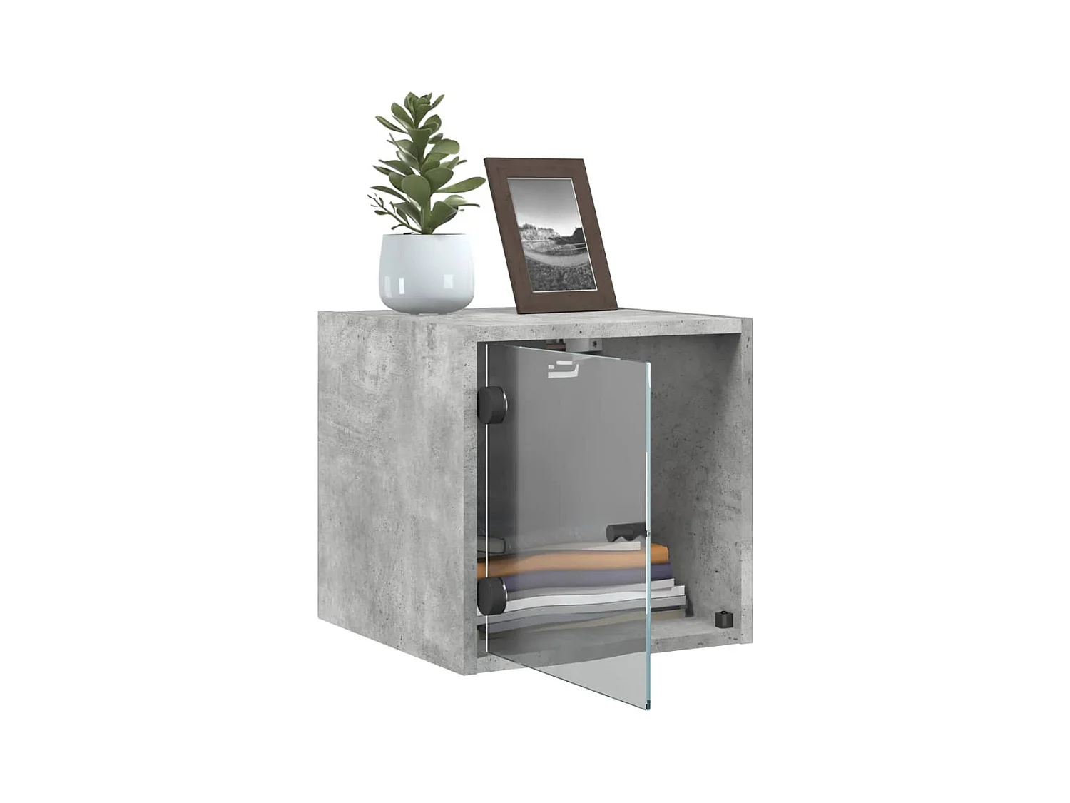 Tables de chevet et portes vitrées 2 pcs gris béton 35x37x35 cm