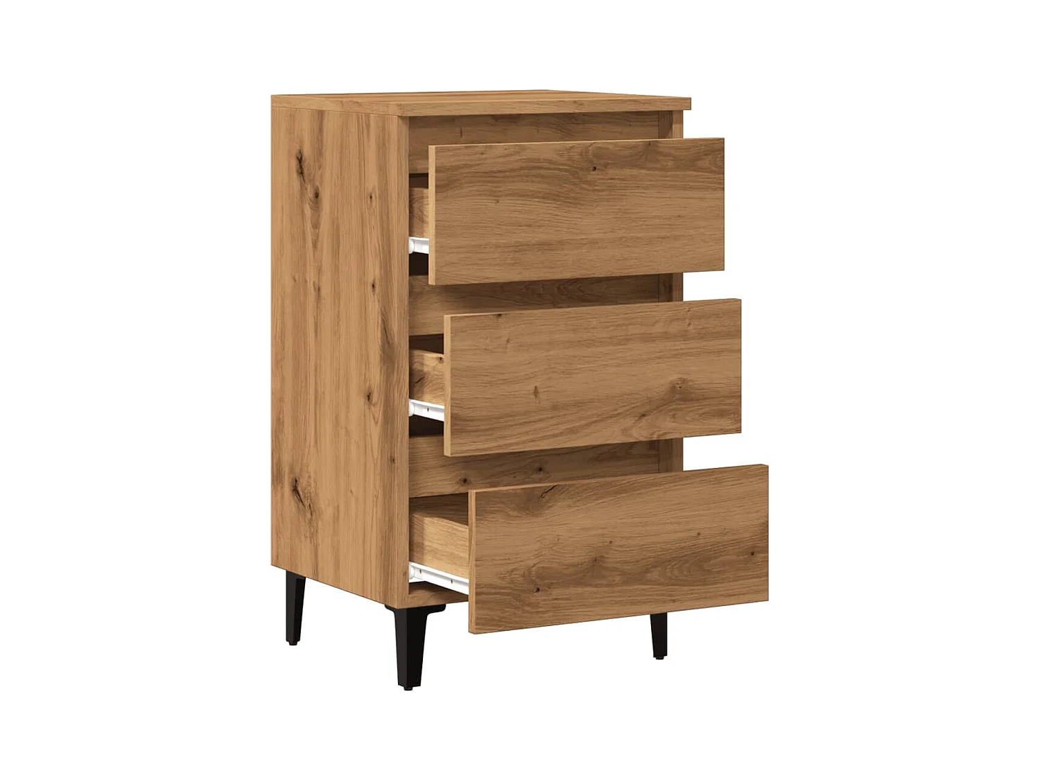 Table de chevet avec pieds en métal chêne artisanal 40x35x69 cm