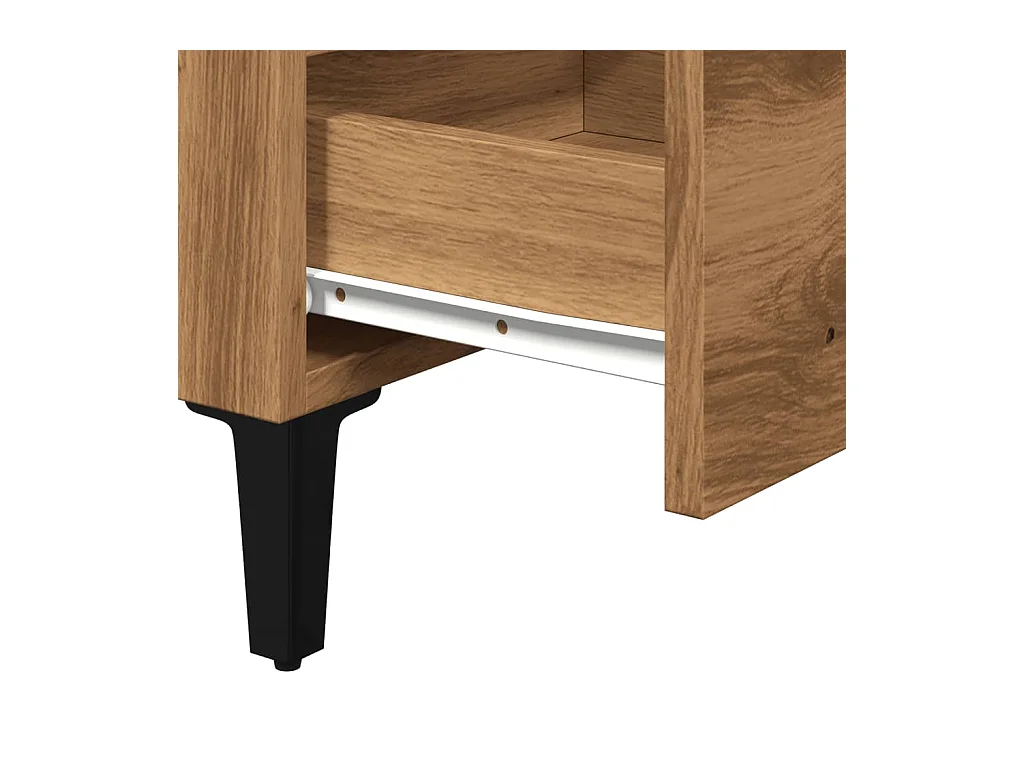 Table de chevet avec pieds en métal chêne artisanal 40x35x69 cm