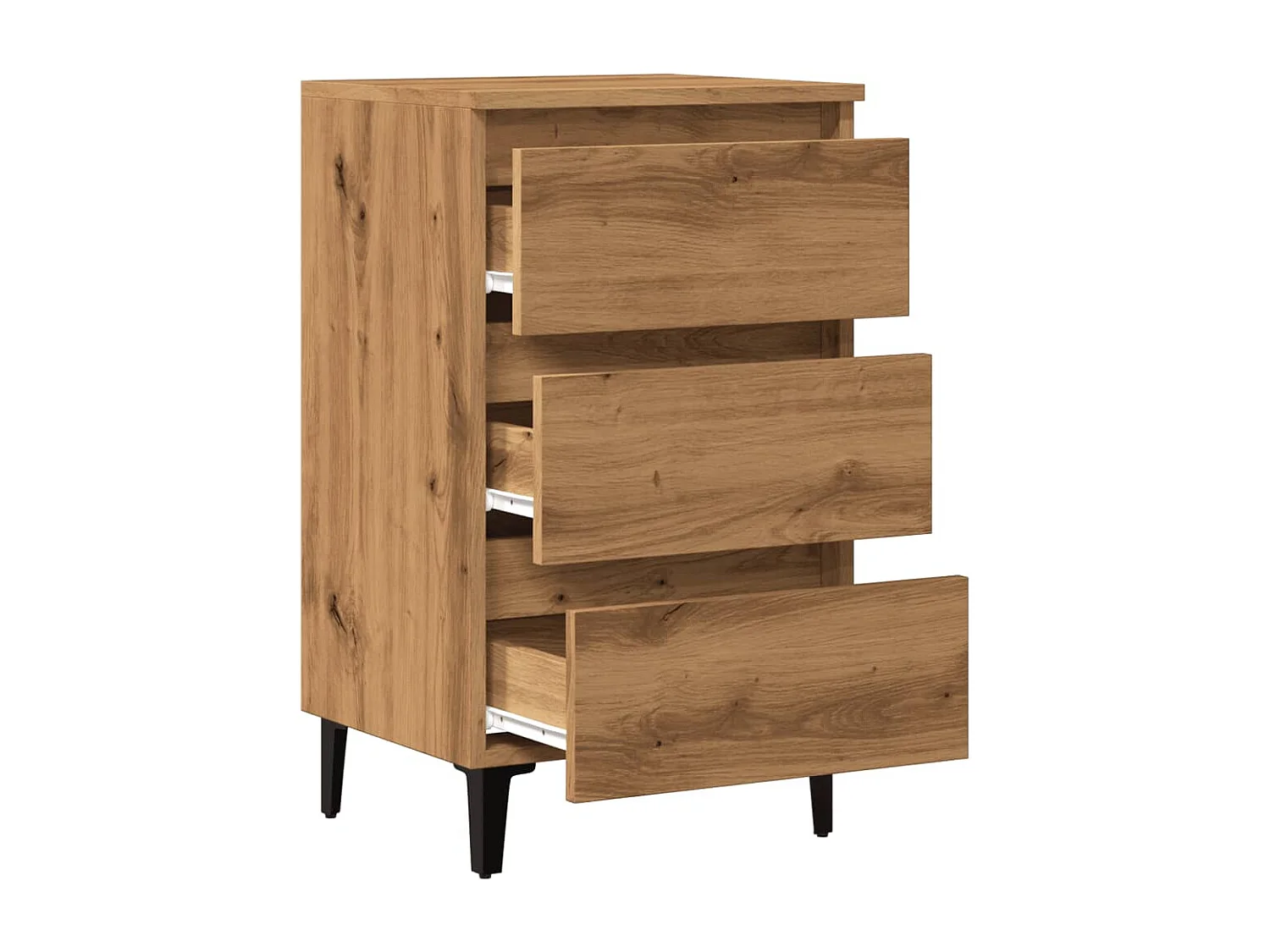 Table de chevet avec pieds en métal chêne artisanal 40x35x69 cm