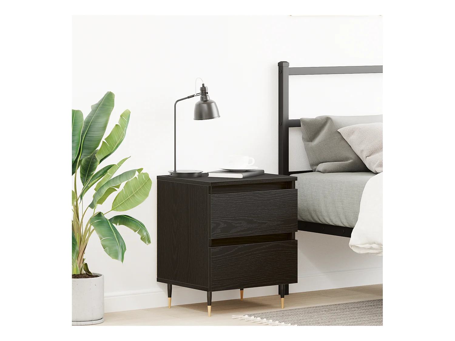 Comodino in rovere nero 40x35x50 cm in legno ingegnerizzato