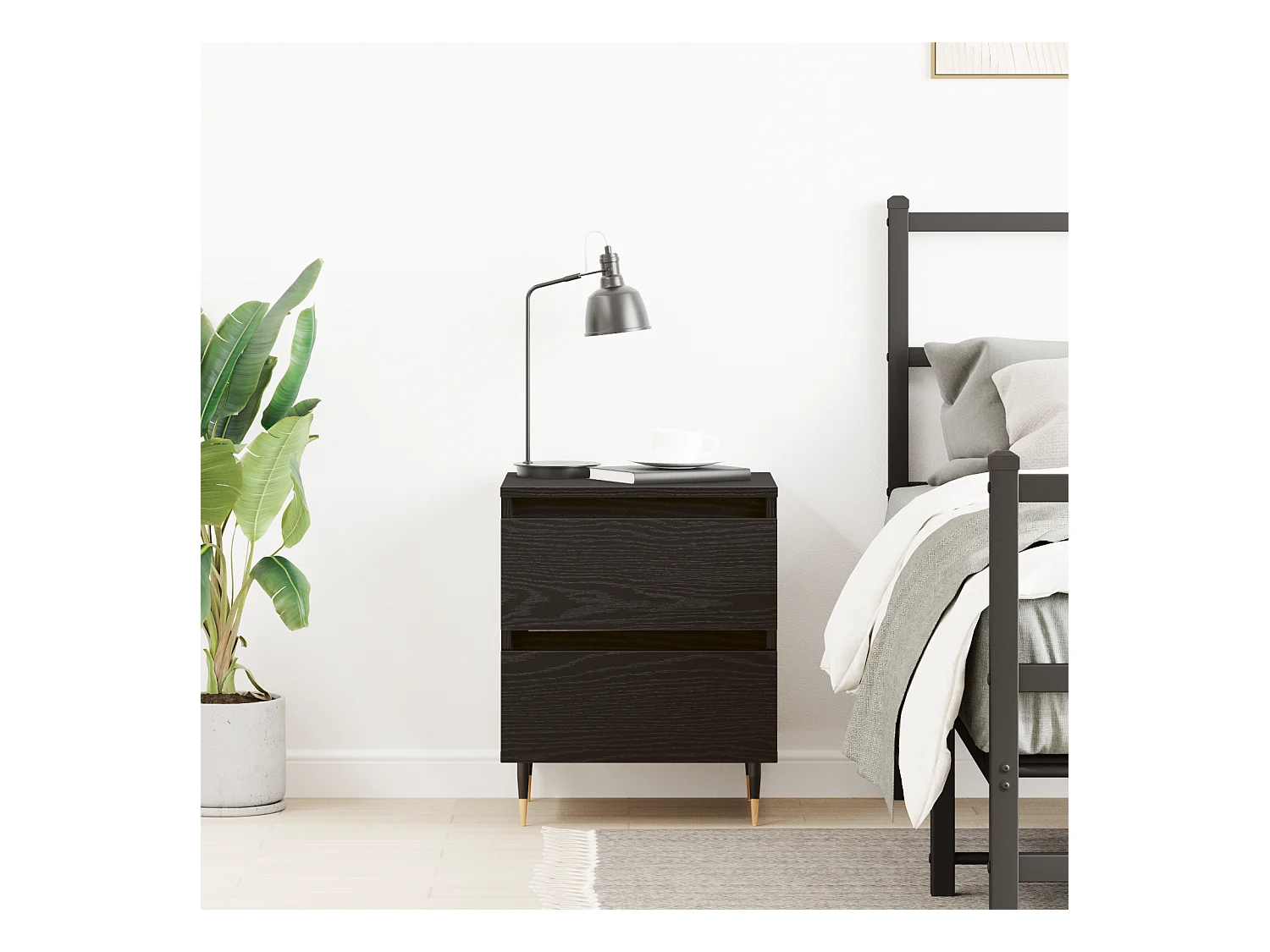 Comodino in rovere nero 40x35x50 cm in legno ingegnerizzato