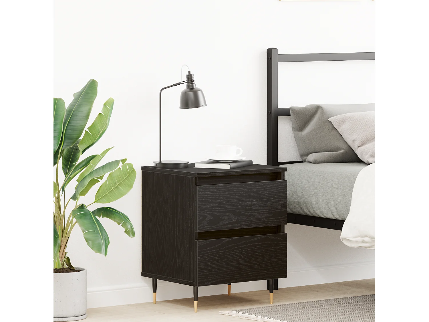 Table de chevet en chêne noir 40x35x50 cm en bois d'ingénierie