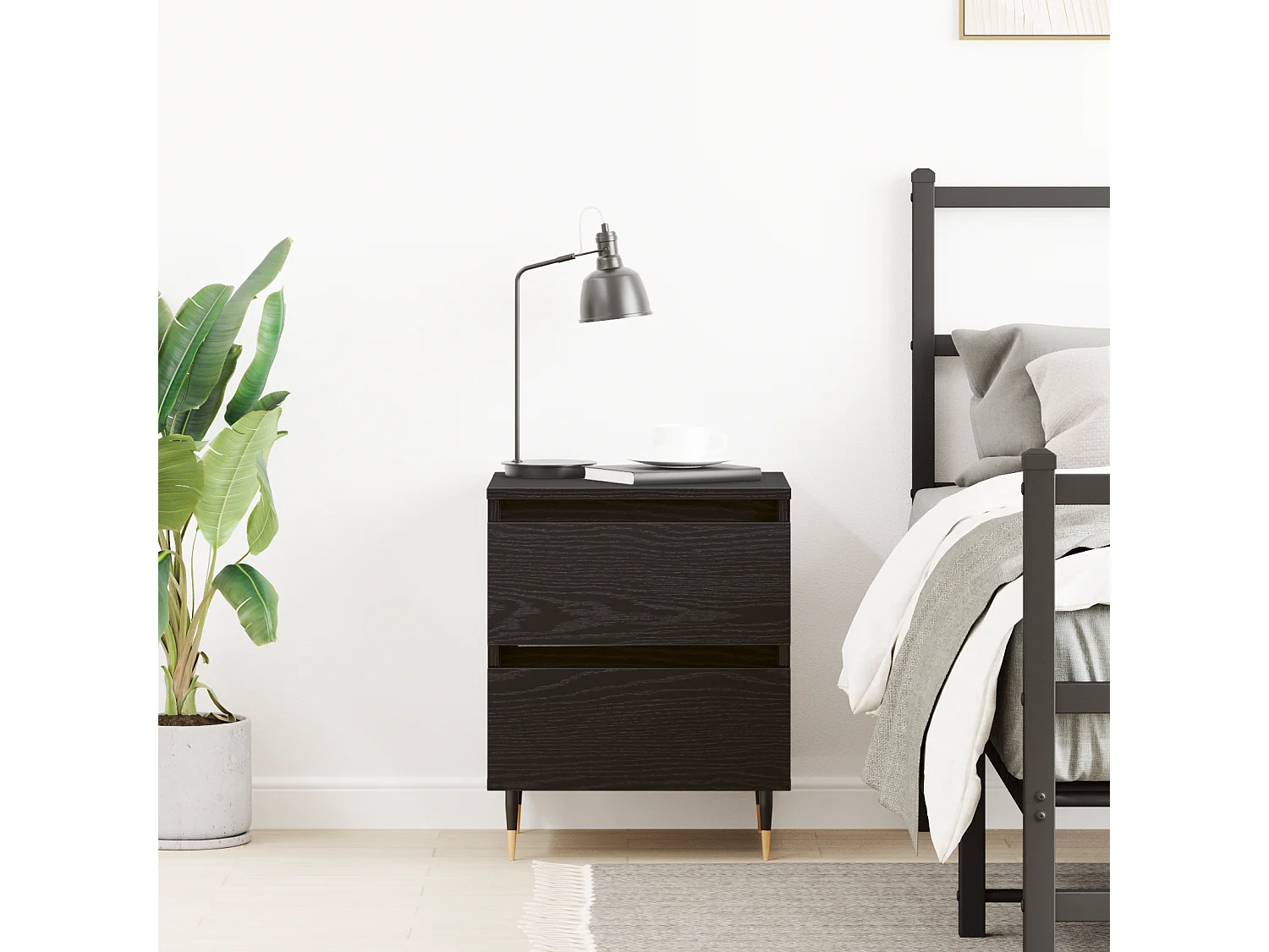 Table de chevet en chêne noir 40x35x50 cm en bois d'ingénierie