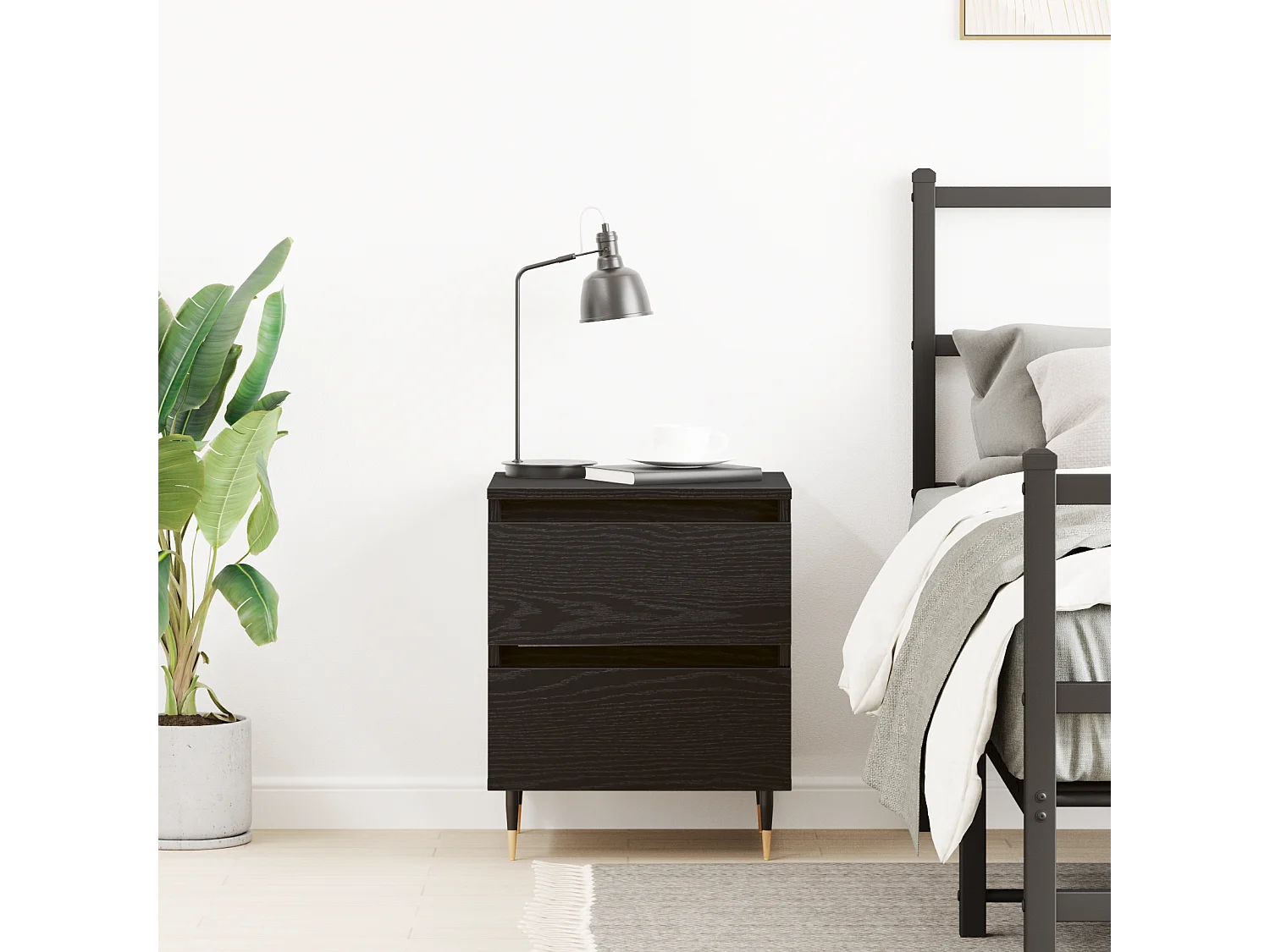 Table de chevet en chêne noir 40x35x50 cm en bois d'ingénierie