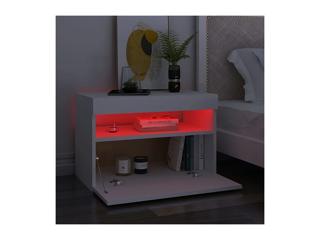 Table de chevet avec lumières LED Blanc 60x35x40 cm