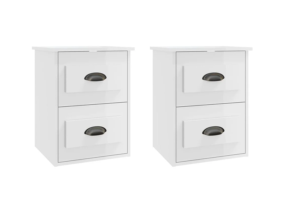 Tables de chevet murales 2 pcs blanc brillant 41,5x36x53 cm