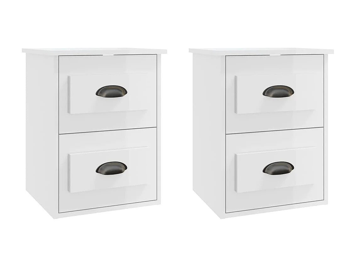 Tables de chevet murales 2 pcs blanc brillant 41,5x36x53 cm