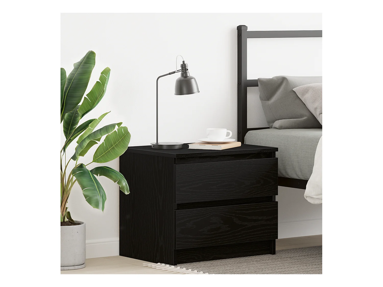 Comodino in rovere nero 50x40x43,5 cm in legno ingegnerizzato