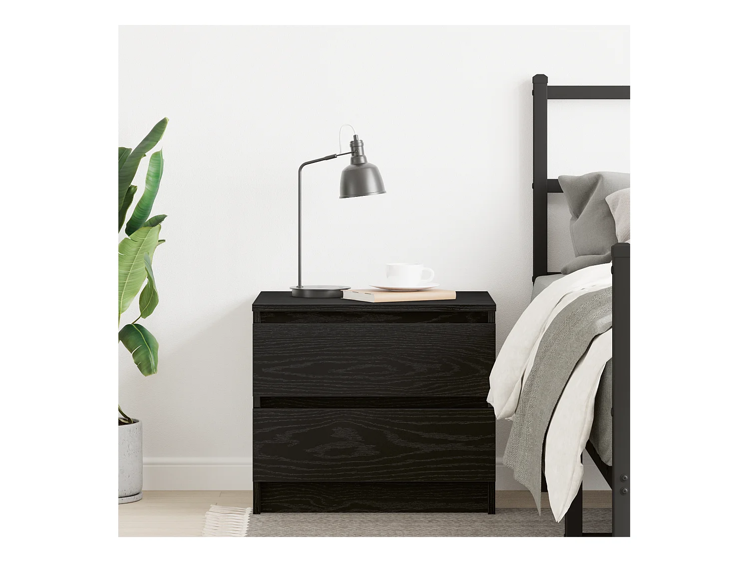 Comodino in rovere nero 50x40x43,5 cm in legno ingegnerizzato