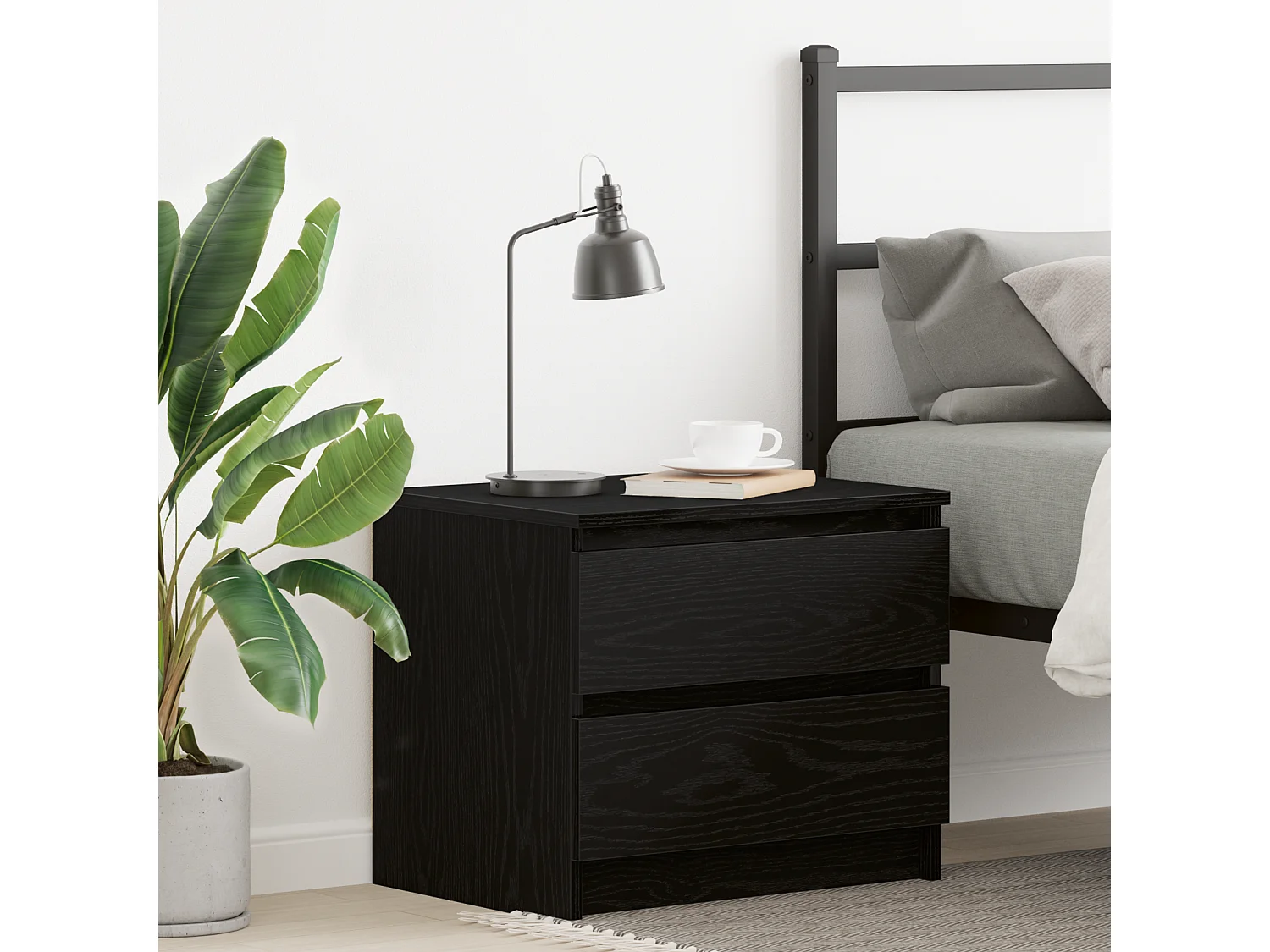 Table de chevet en chêne noir 50x40x43,5 cm en bois d'ingénierie