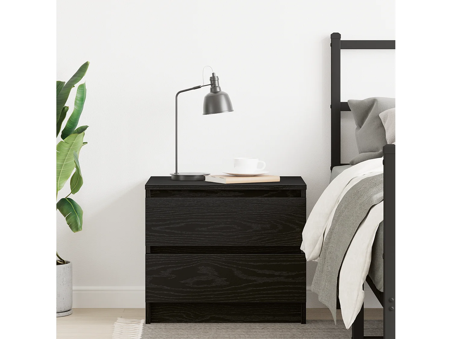 Table de chevet en chêne noir 50x40x43,5 cm en bois d'ingénierie