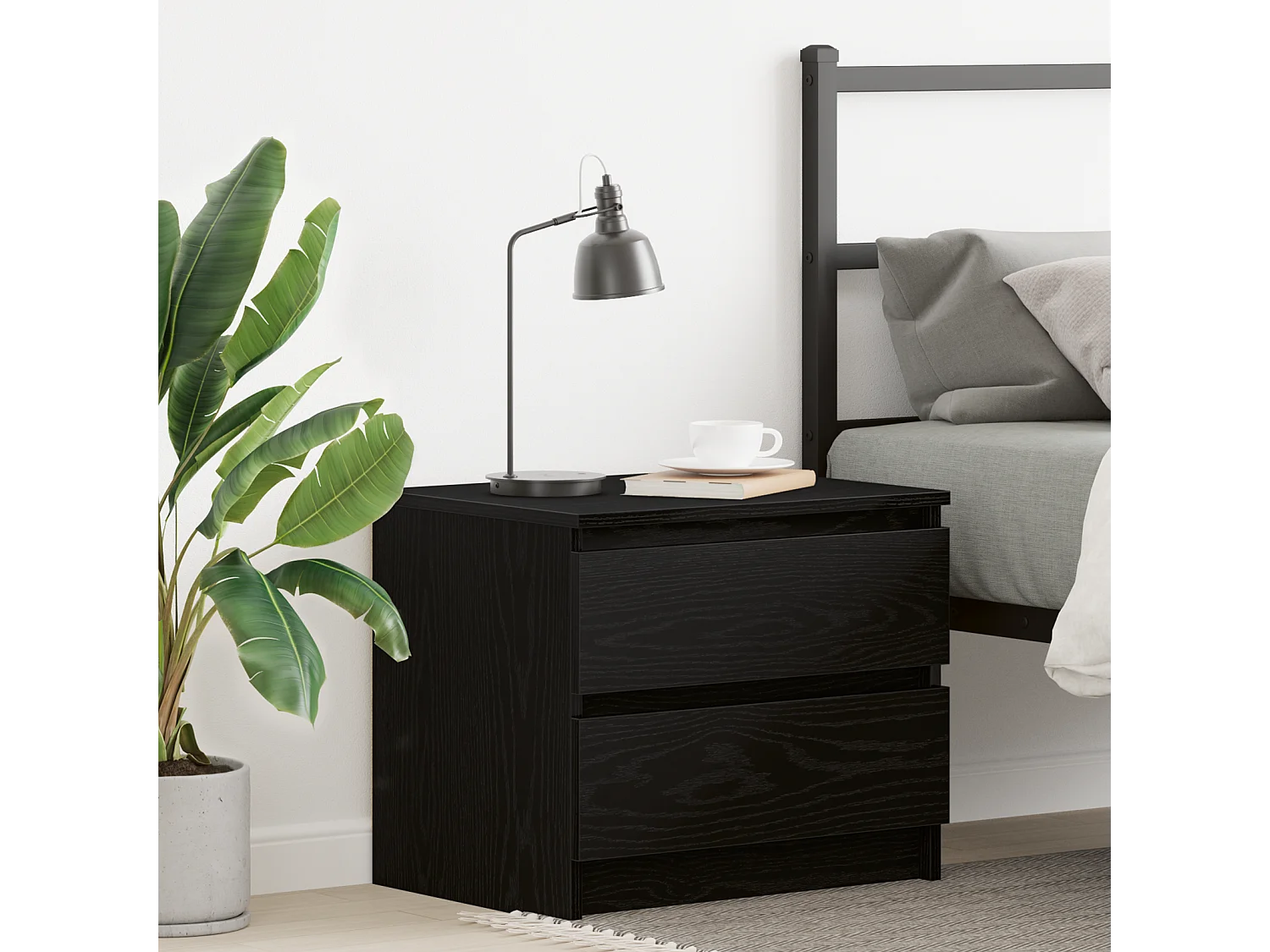 Nachtkastje van zwart eikenhout 50x40x43,5 cm, gemaakt van bewerkt hout