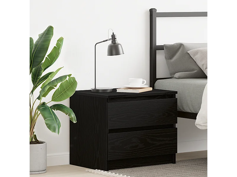 Nachtkastje van zwart eikenhout 50x40x43,5 cm, gemaakt van bewerkt hout