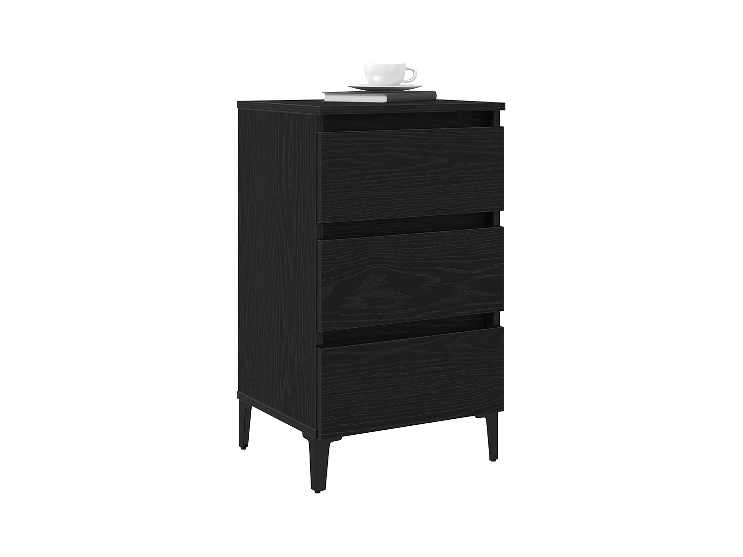 Comodino con gambe in metallo Rovere Nero 40x35x69 cm