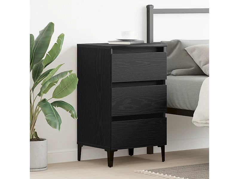 Comodino con gambe in metallo Rovere Nero 40x35x69 cm