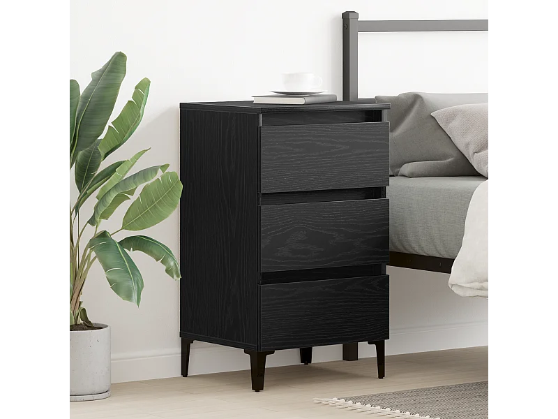 Table de chevet avec pieds en métal Noir Chêne 40x35x69 cm