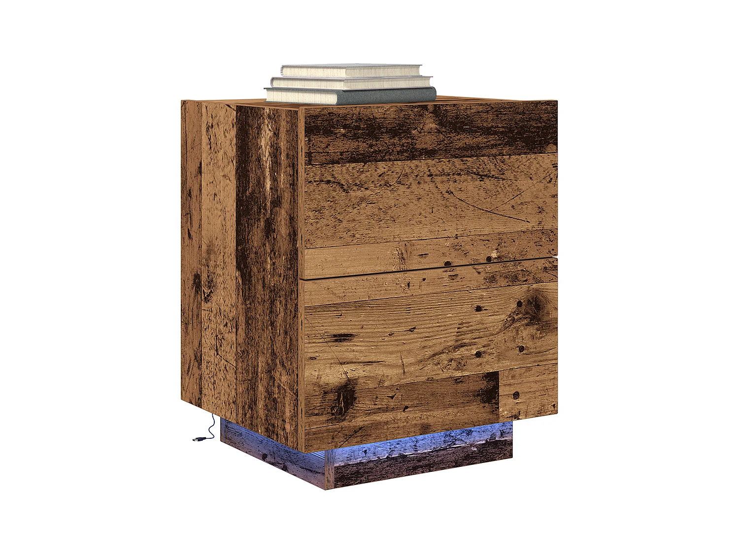 Table de chevet avec lumières LED en vieux bois 45x40x55 cm