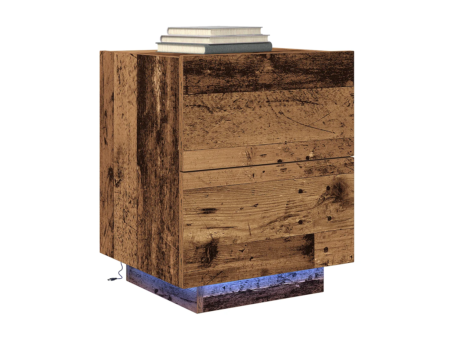 Table de chevet avec lumières LED en vieux bois 45x40x55 cm
