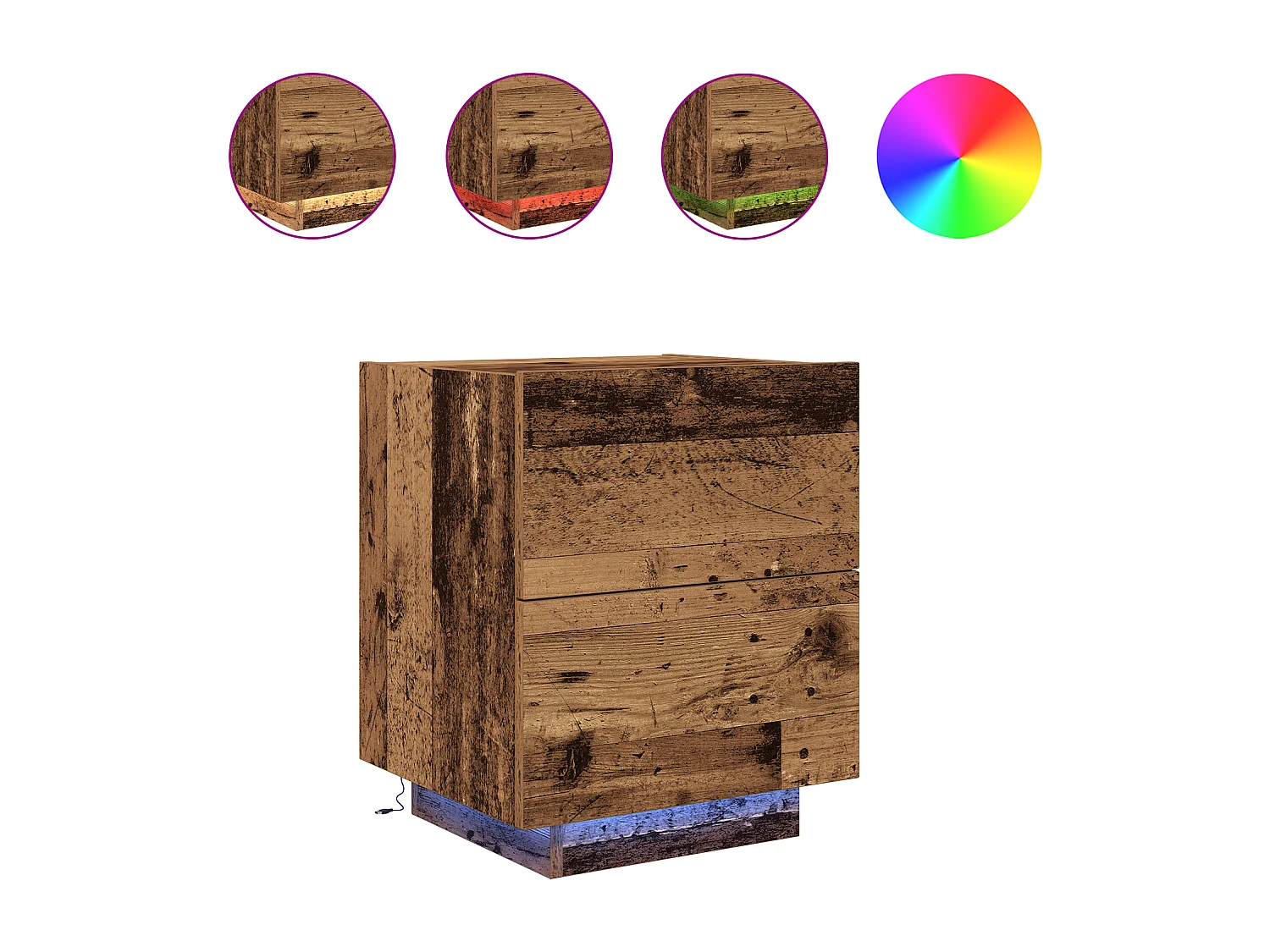 Table de chevet avec lumières LED en vieux bois 45x40x55 cm