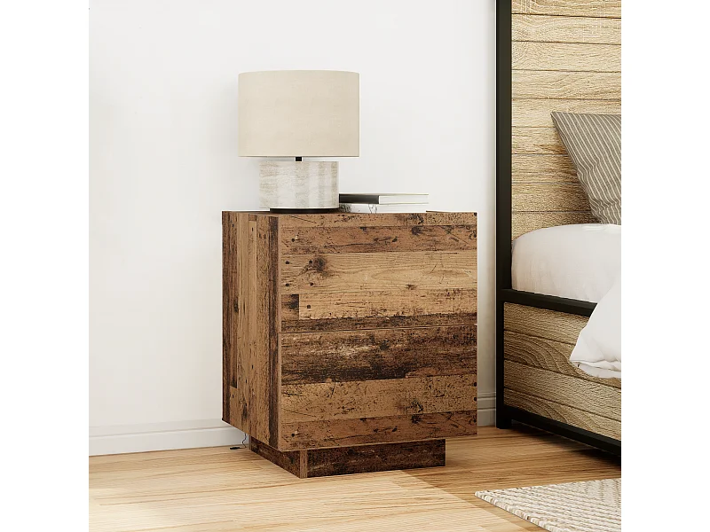 Comodino con luci LED in legno vecchio 45x40x55 cm