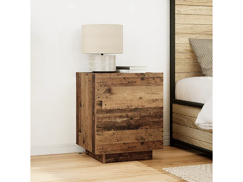 Table de chevet avec lumières LED en vieux bois 45x40x55 cm