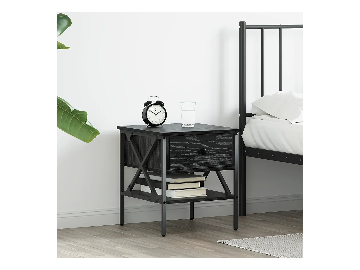 Nachtkastje Zwarte eik 40x42x45 cm Bewerkt hout