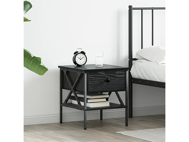 Nachtkastje Zwarte eik 40x42x45 cm Bewerkt hout