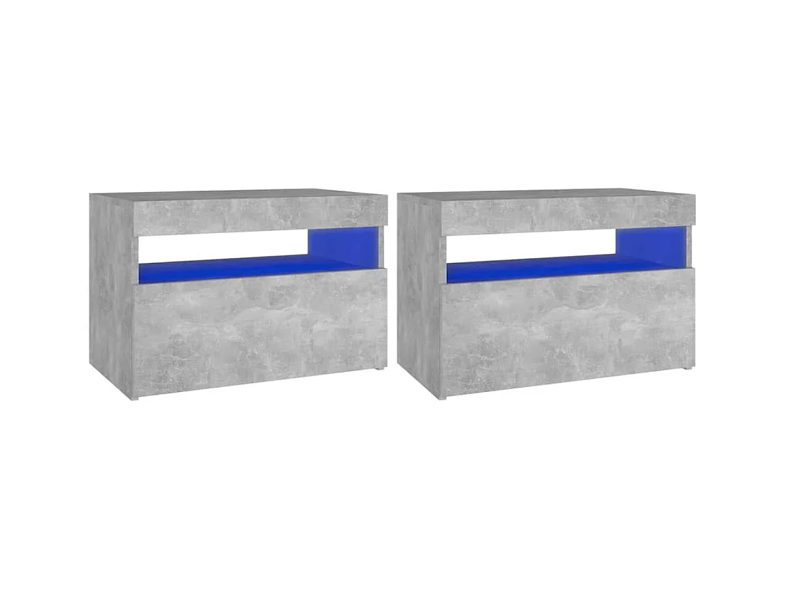 Tables de chevet avec lumières LED 2 pcs gris béton 60x35x40 cm