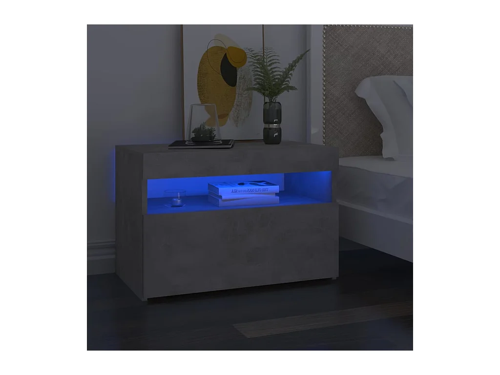 Tables de chevet avec lumières LED 2 pcs gris béton 60x35x40 cm