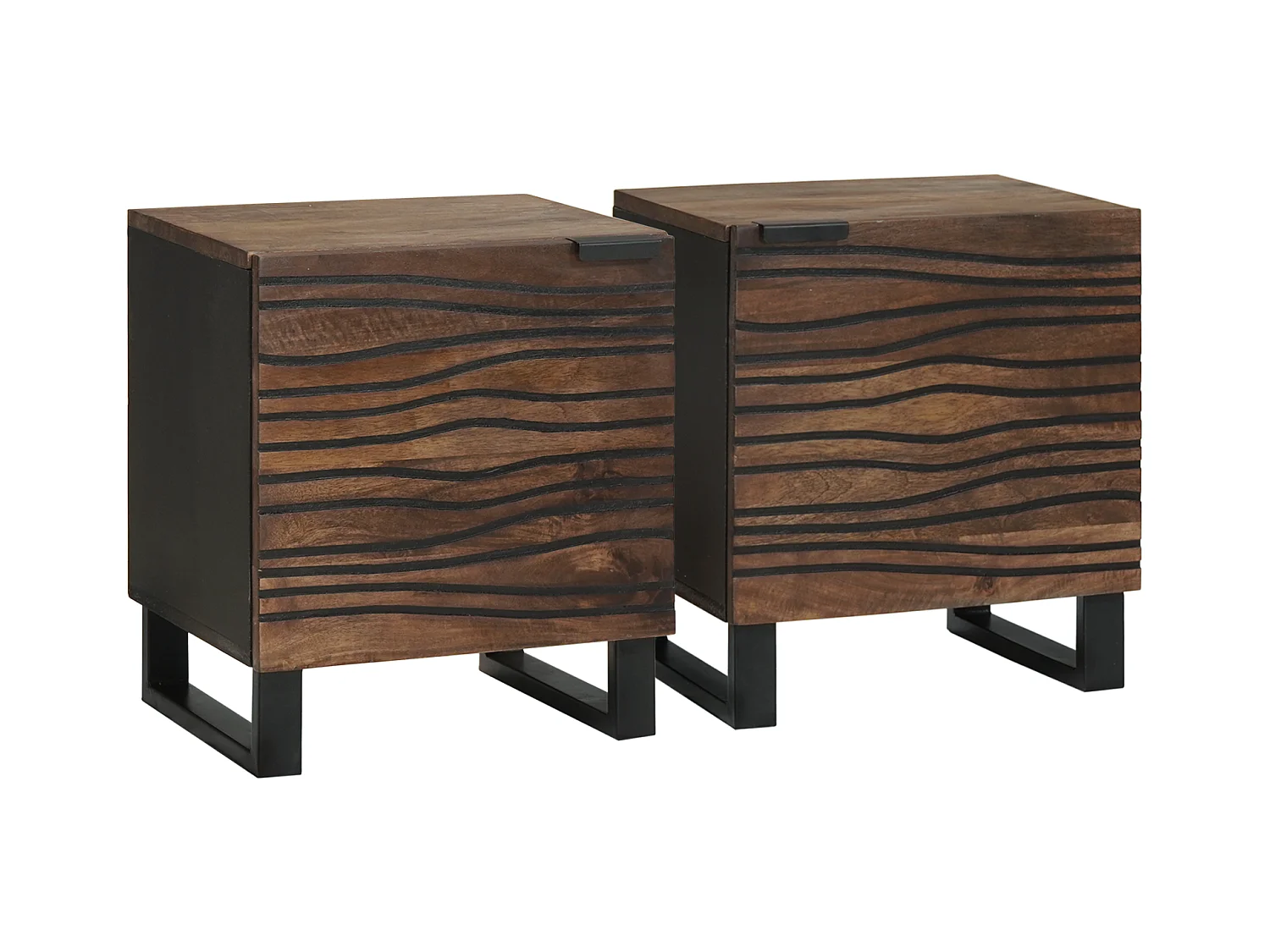 Armoires de chevet - 2 pièces en bois de mangue massif, dimensions : 40x33.5x46 cm.