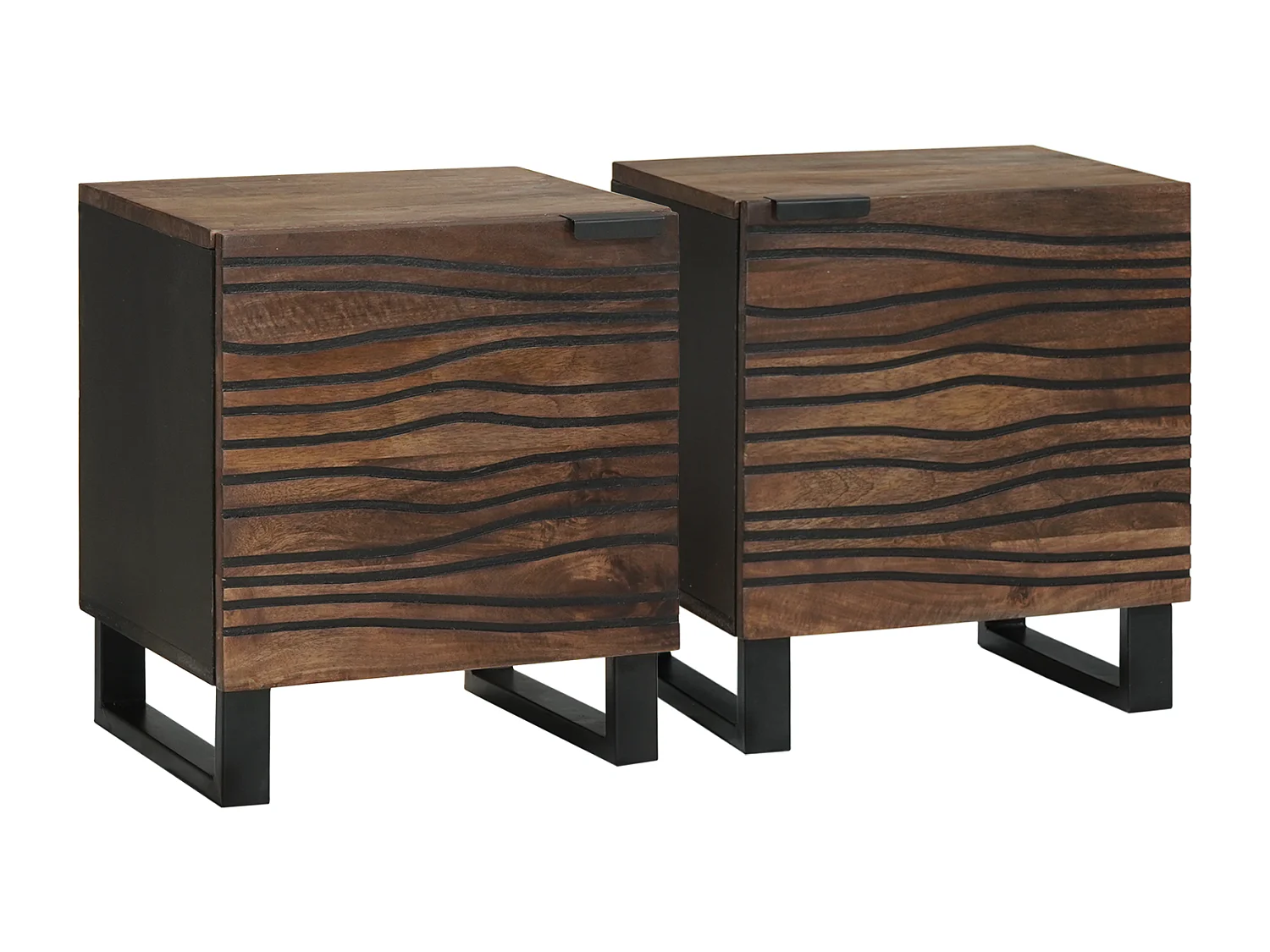 Armoires de chevet - 2 pièces en bois de mangue massif, dimensions : 40x33.5x46 cm.