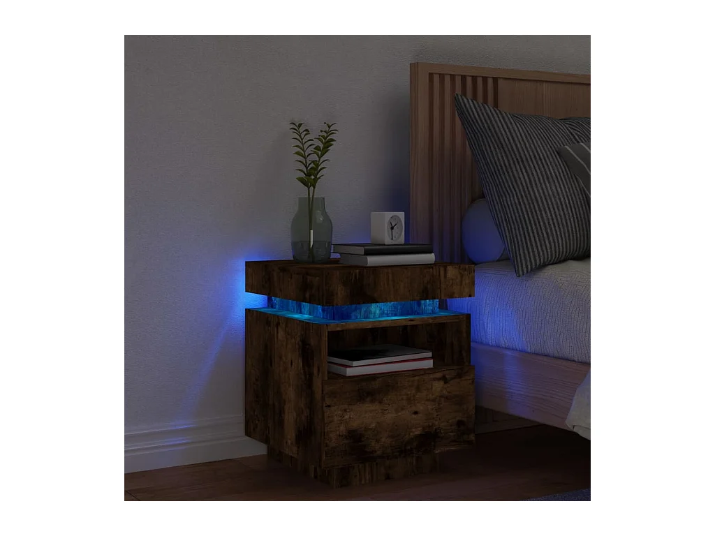 Comodino con luci LED rovere affumicato 40x39x48,5 cm