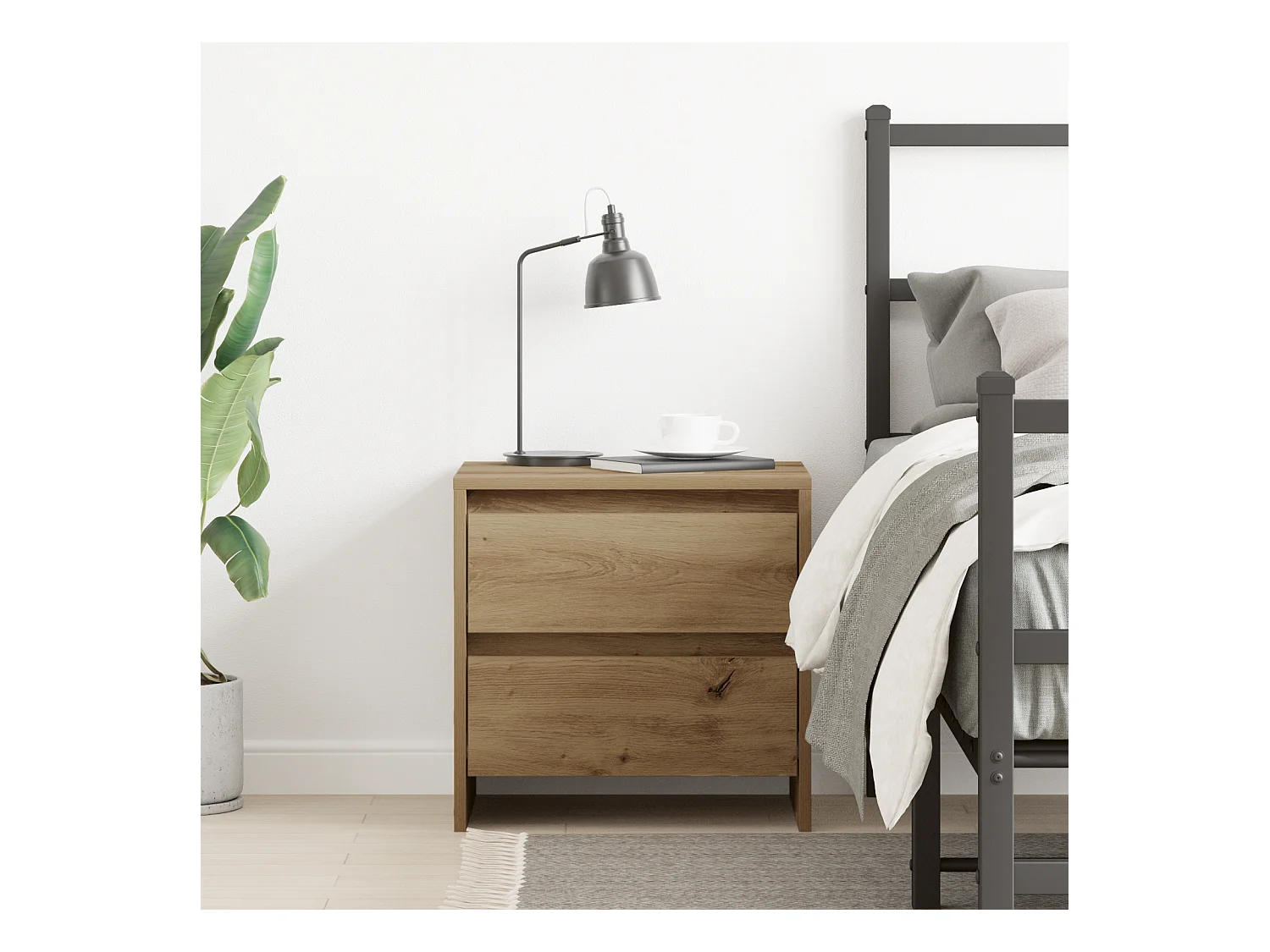 Table de chevet en chêne artisan 45x34x44,5 cm en bois d'ingénierie