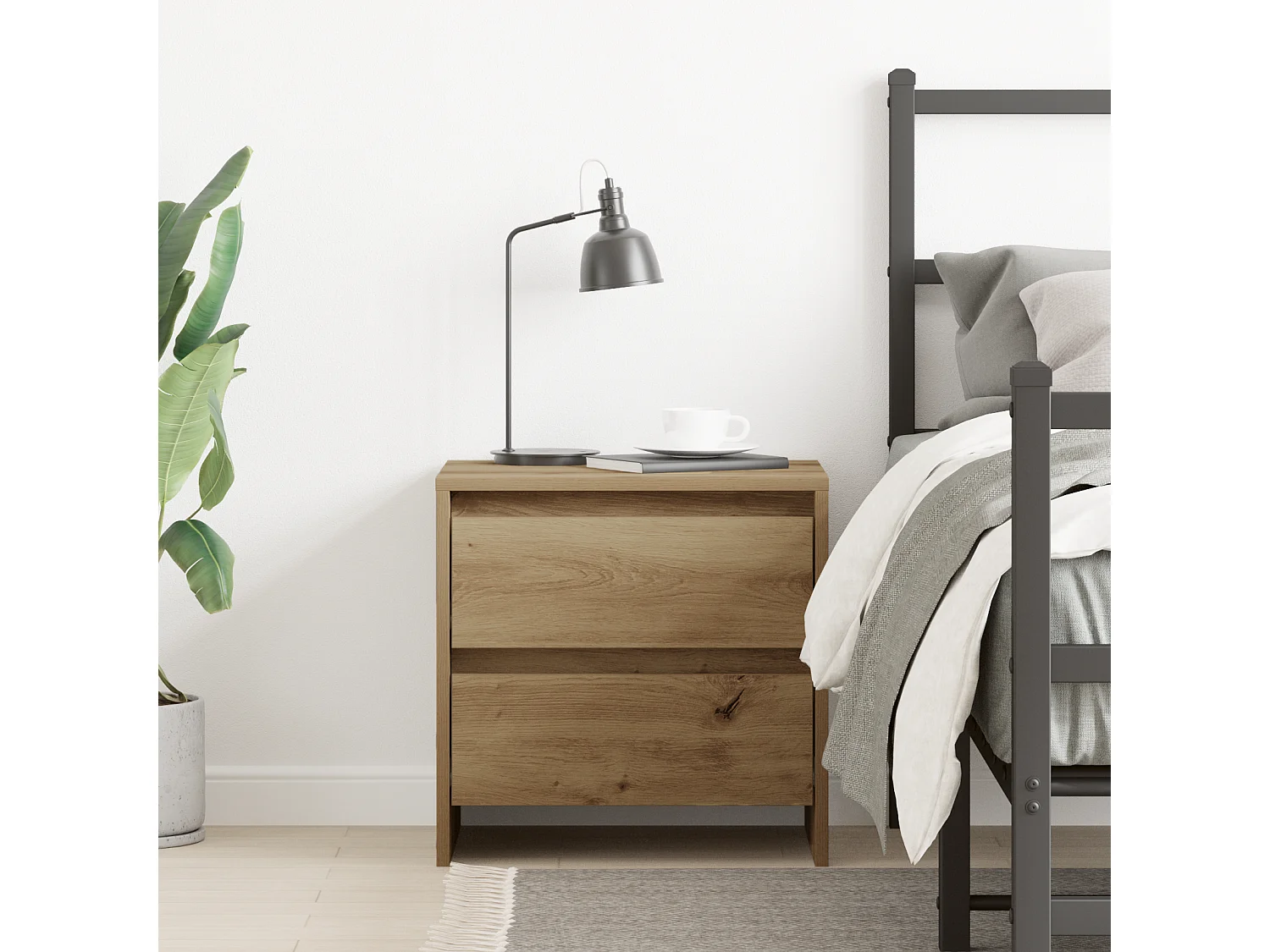 Table de chevet en chêne artisan 45x34x44,5 cm en bois d'ingénierie