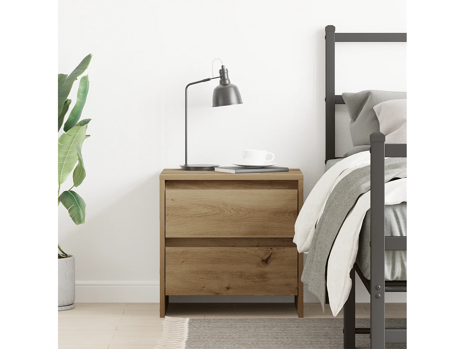 Table de chevet en chêne artisan 45x34x44,5 cm en bois d'ingénierie