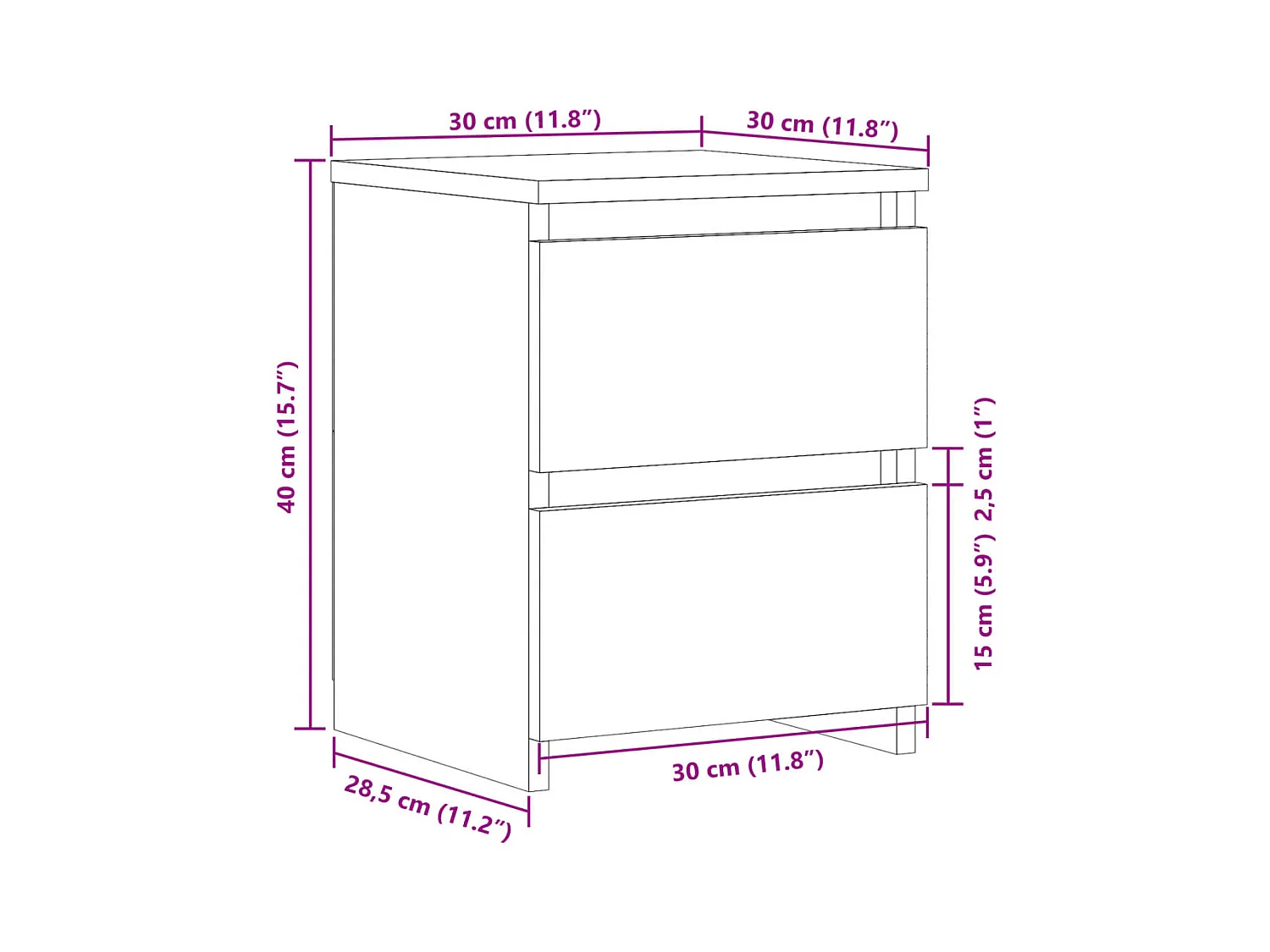 Nachtkastje eiken craft 30x30x40 cm bewerkt hout