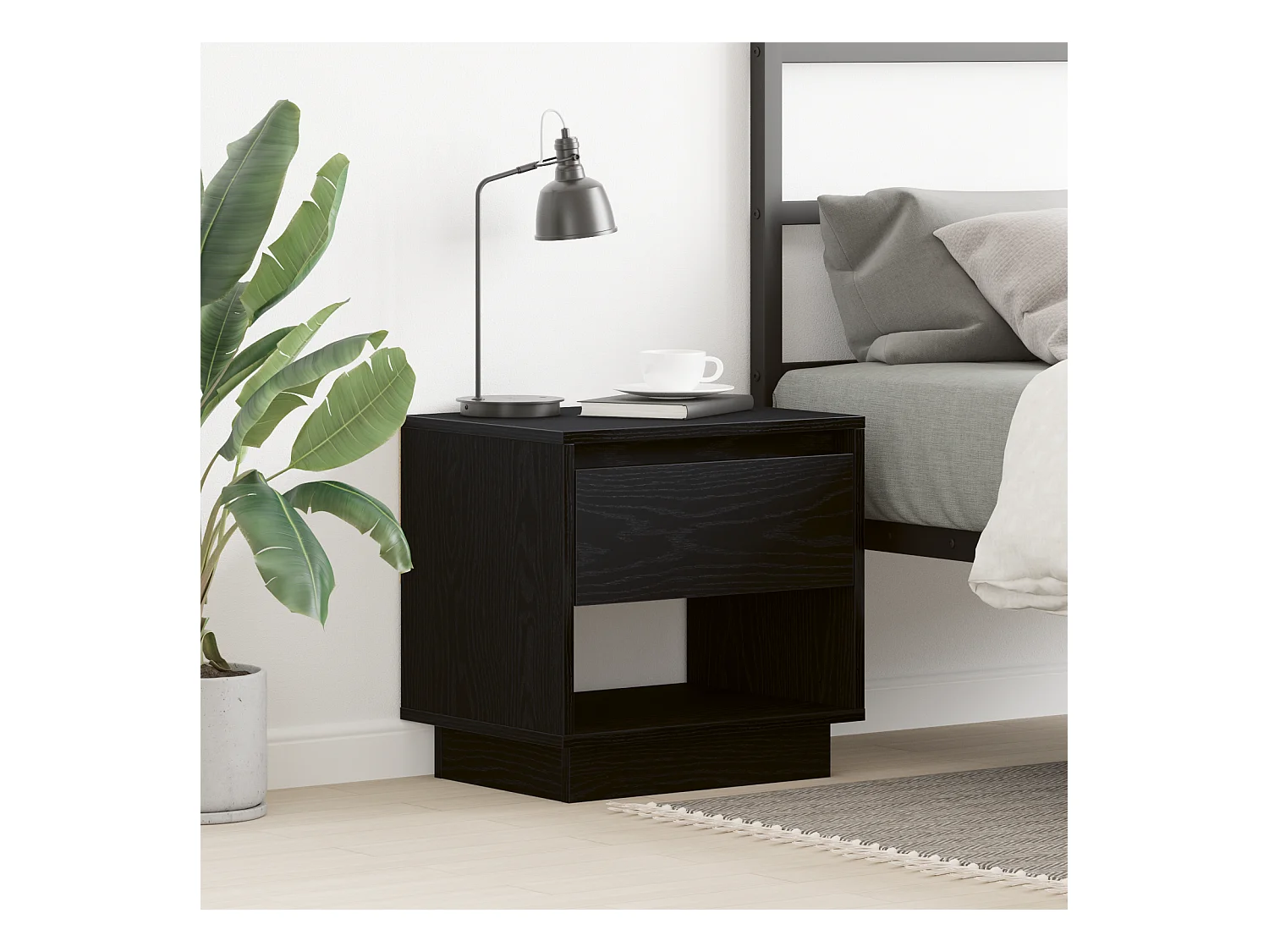 Comodino in rovere nero 45x34x48 cm in legno ingegnerizzato