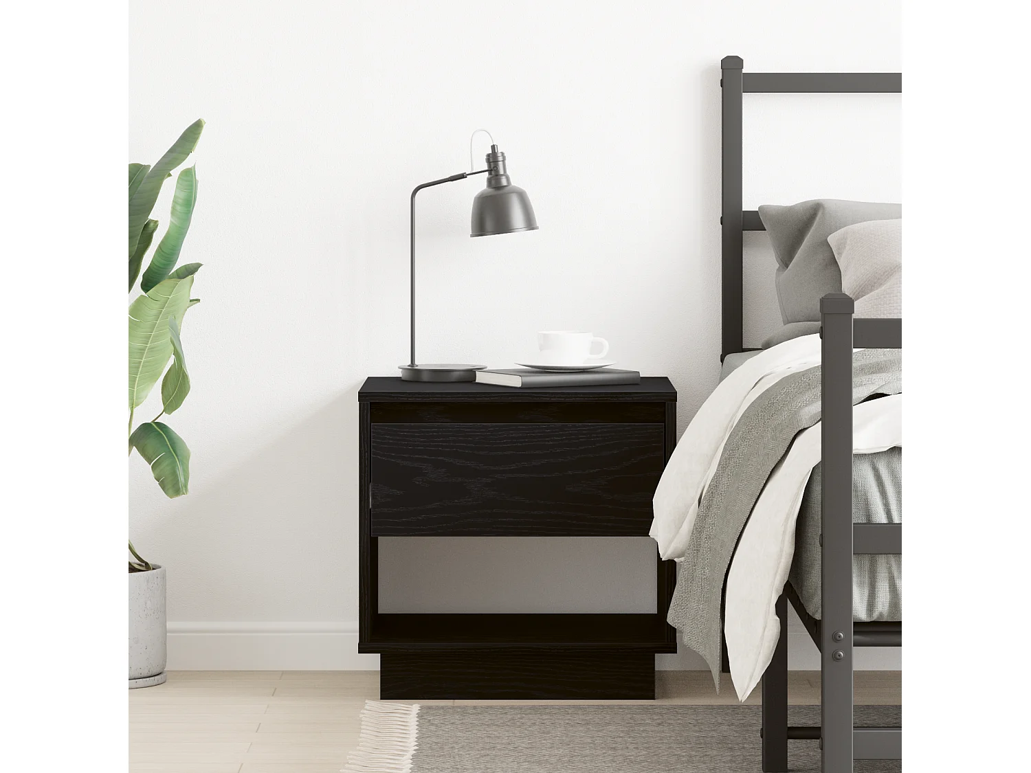 Mesita de noche de roble negro 45x34x48 cm Madera de ingeniería