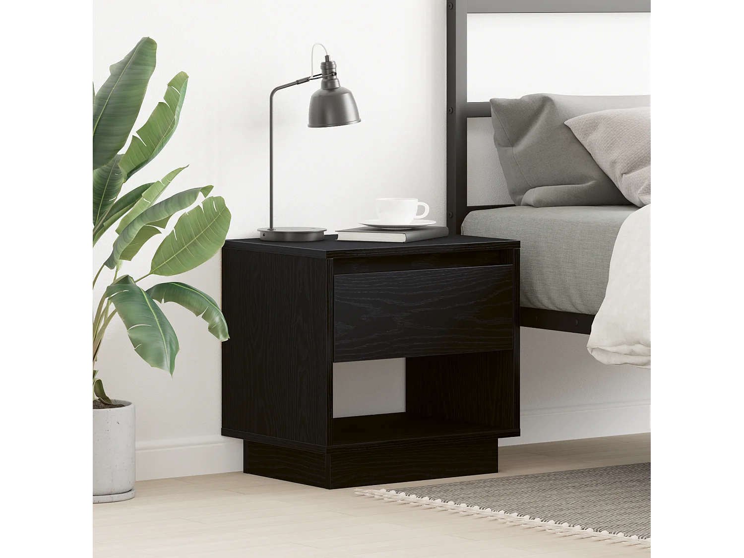 Table de chevet Noir Chêne 45x34x48 cm Bois d'ingénierie