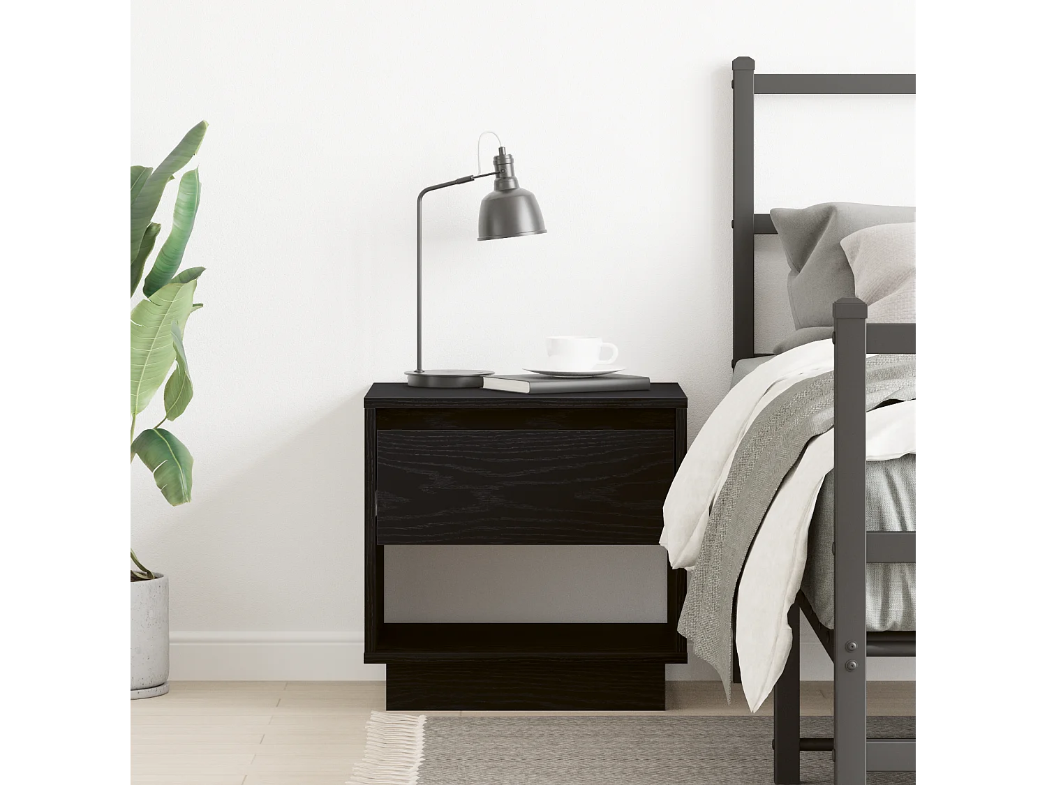 Table de chevet Noir Chêne 45x34x48 cm Bois d'ingénierie