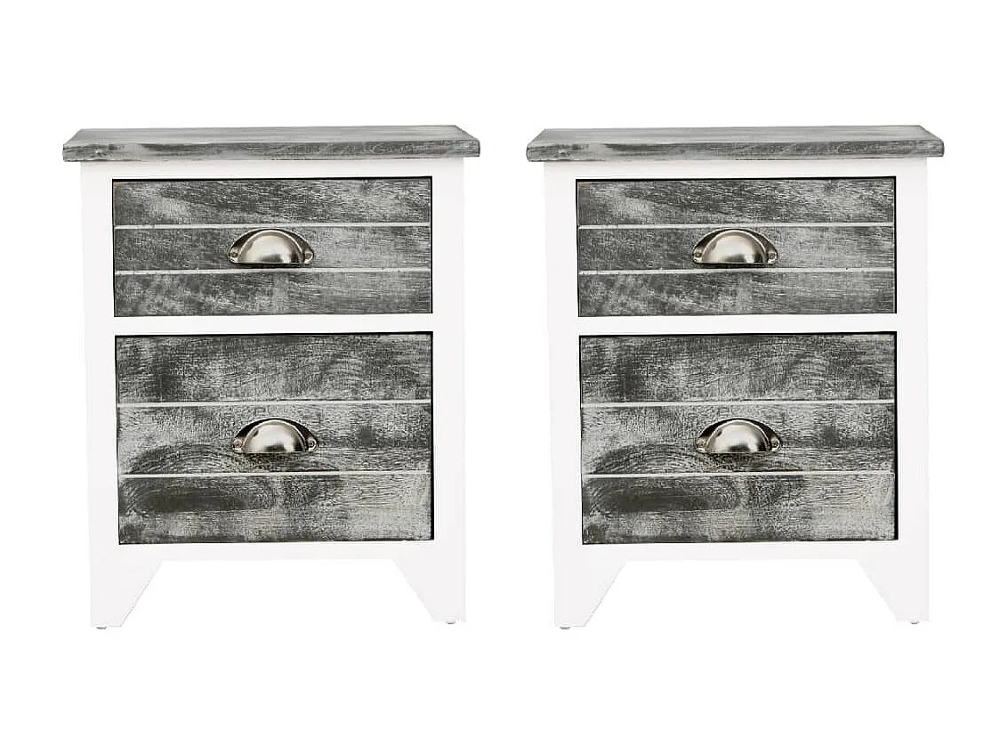 Comodino 2 pezzi con 2 cassetti, grigio e bianco