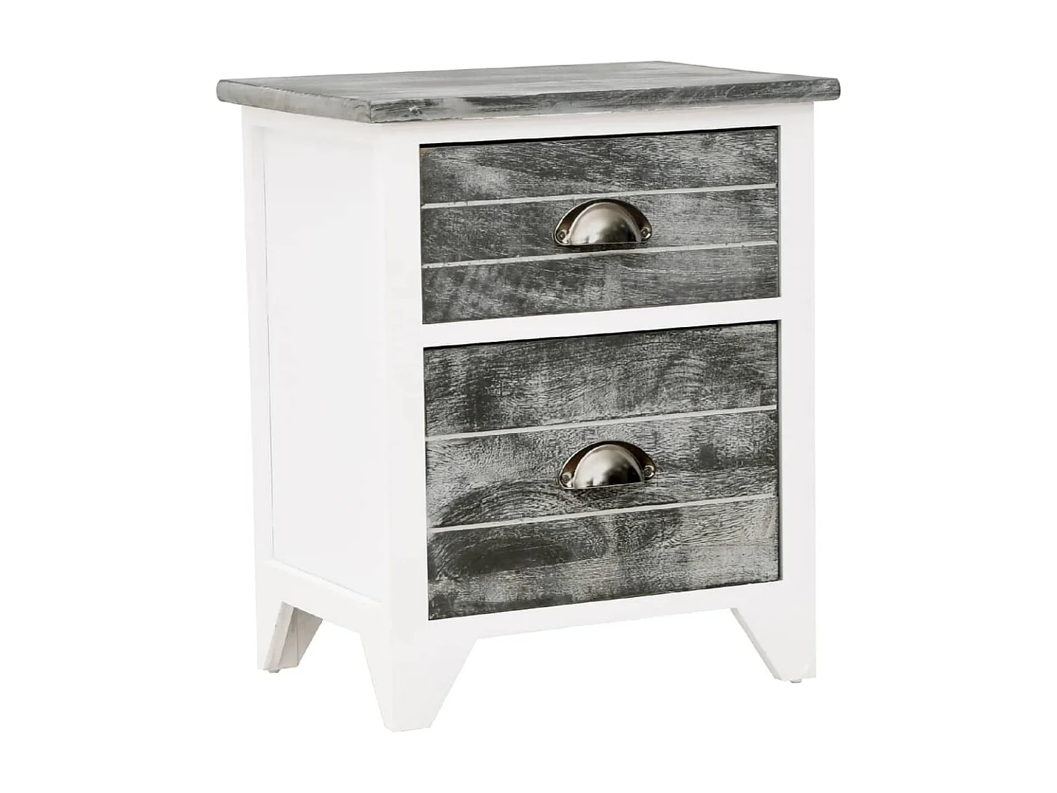 Comodino 2 pezzi con 2 cassetti, grigio e bianco