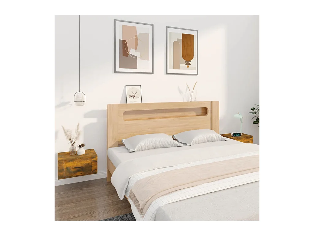 Tables de chevet murales 2 pcs Chêne fumé 50x36x25 cm
