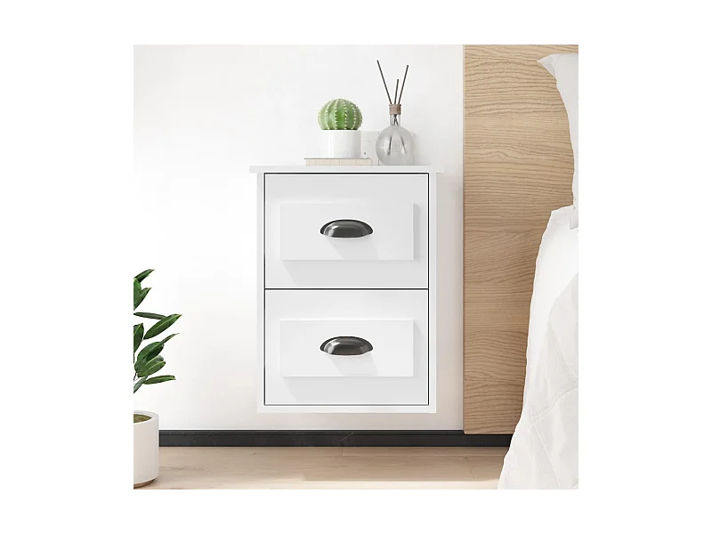 Mesita de noche de pared en blanco brillo 41,5x36x53 cm